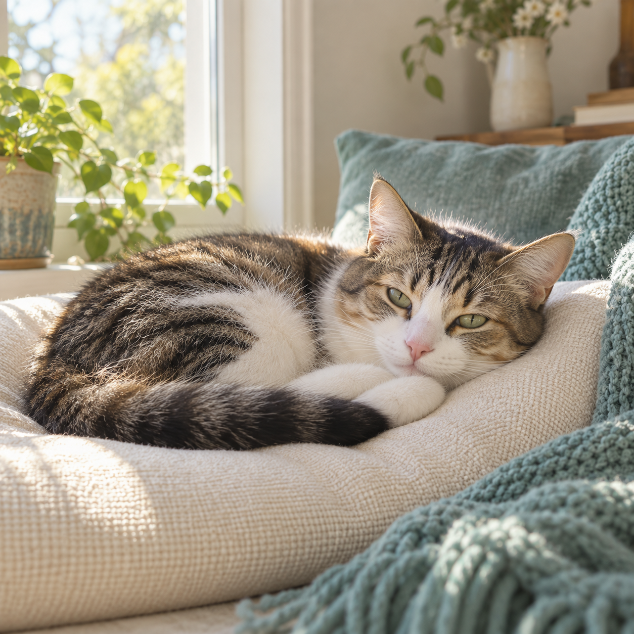 Relaxed cat resting comfortably
