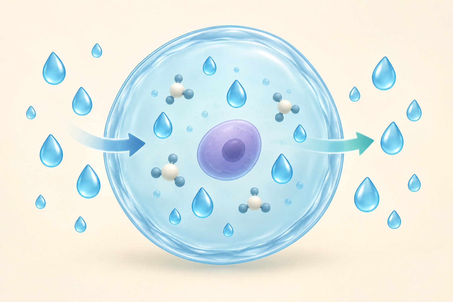 Conceptual illustration of water moving into and out of a cell