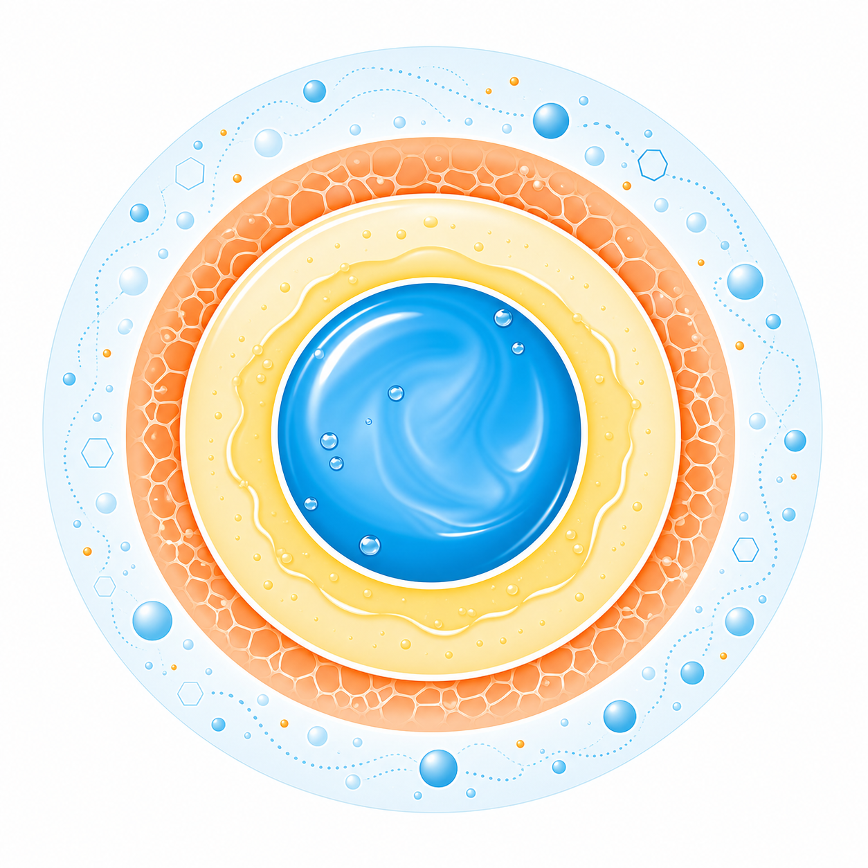 Layered hydration mechanism illustration