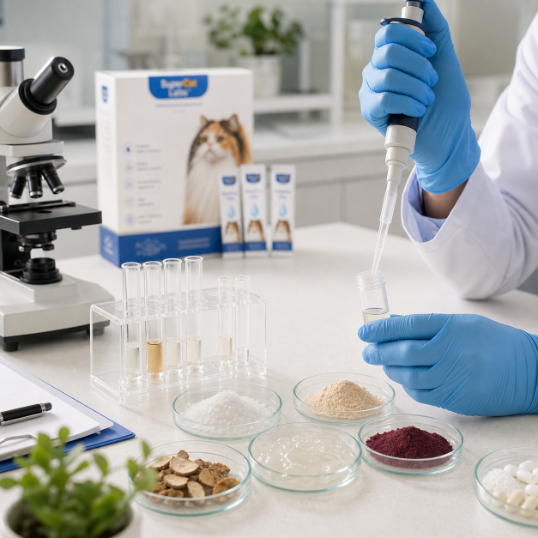 Laboratory quality testing for a cat supplement formula